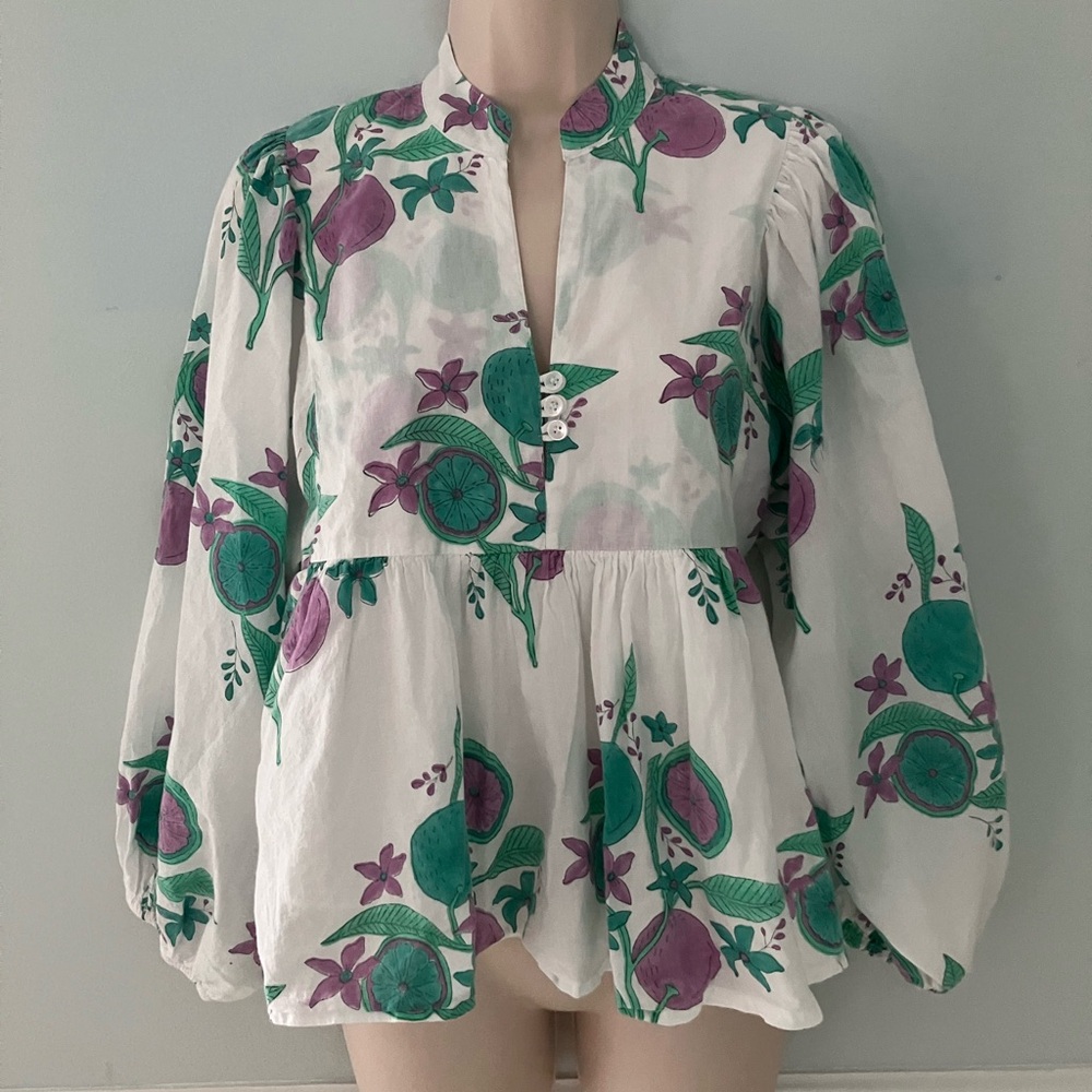 Victoria Dunn floral crop blouse peplum babydoll coquette whimsy twee XS